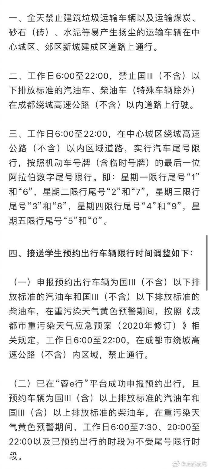 成都車輛限行最新規(guī)定詳解